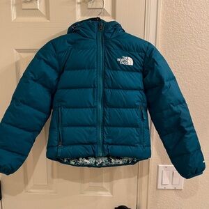 Kids The North Face Teal Blue Reversible Insulated Puffer Jacket